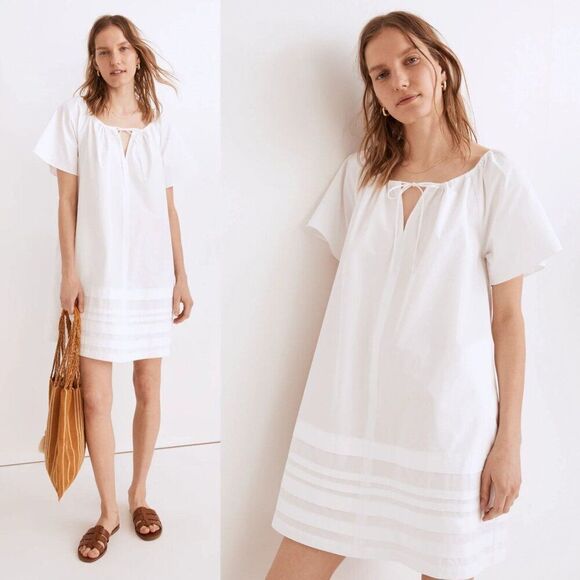 Madewell Poplin Flutter-Sleeve Pintuck Mini Dress M NWT $98 - Picture 1 of 10